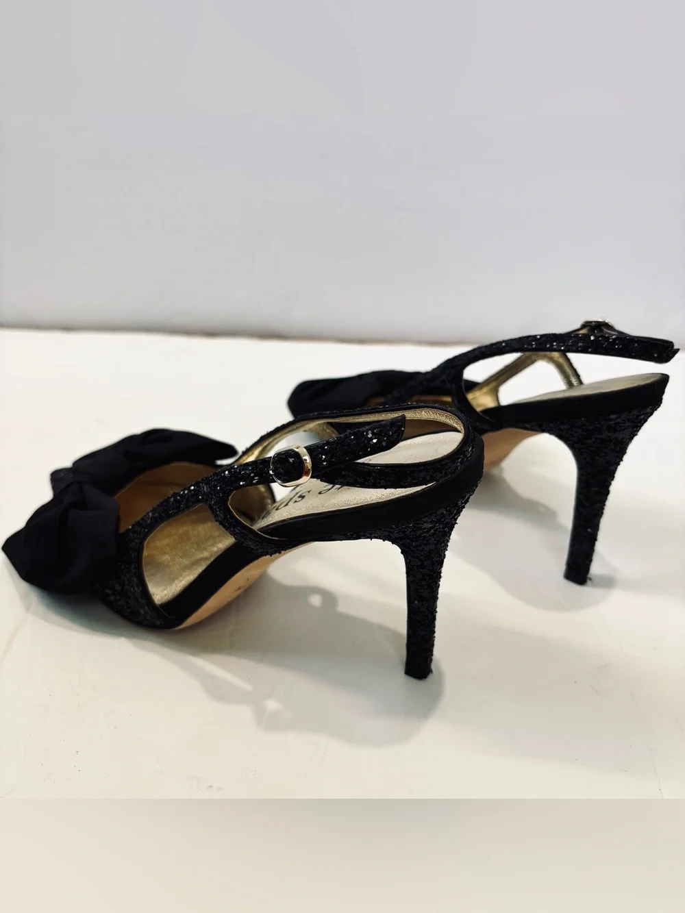 Kate Spade Sheela Black Glitter Silk Bow Slingback Pointed Toe Party Heel Pumps